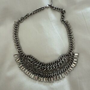 Rhinestone Silver Statement Necklace
